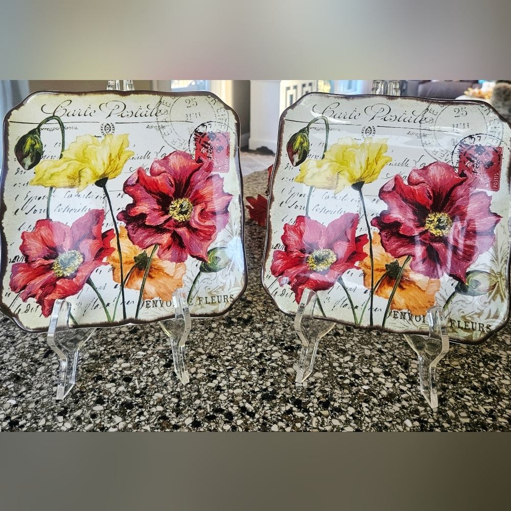 Pier 1 Le Fleur Poppies Earthenware Plates
